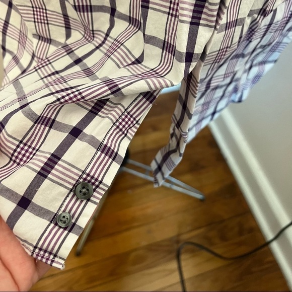 J. Ferrar Button Down Shirt White Purple Plaid - Picture 5 of 10